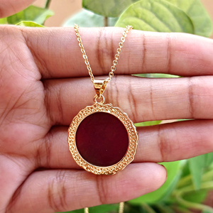Round Shape Ruby Jade Pendant <b>Necklace</b> with Tiny Emerald CZ Inlaid Texture Metal Collet Frame 18k Gold Plated Chain <b>Necklace</b> - Product Image 6
