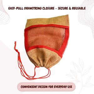 Sac en jute à cordon de serrage 30*28 cm réutilisable, sac de rangement pour épicerie 3 KG pour transporter des fruits et légumes frais et les courses quotidiennes - Product Image 4