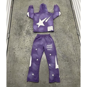 Conjunto de Sudadera con Capucha y Pantalones Deportivos de Alta Calidad para Hombre, Estilo Vintage, con Parches Bordados, Efecto Desgastado, Lavado Ácido, Estilo Urbano - Product Image 3
