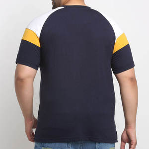 Camiseta Raglán Azul Marino para Hombre con Mangas en Contraste Blanco y Amarillo, Corte Regular, Cuello Redondo, Estilo Casual, Tejido, Servicio OEM - Product Image 3