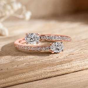 Bijoux fins en or massif 10K 14K 18K avec diamant de laboratoire ovale brillant et diamant de laboratoire taille rond, bague de fiançailles ouverte - Product Image 3