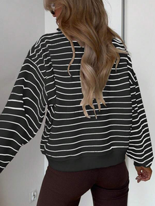 เสื้อสเวตเชิ้ตแขนยาวคอกลมลายทางสำหรับผู้หญิง ทรงหลวม สวมใส่สบาย ผลิตจากผ้าฝ้ายผสมเนื้อนุ่ม พร้อมปักโลโก้ตามสั่ง เสื้อฮู้ดดี้ - Product Image 3