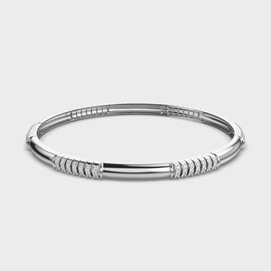 IGI Certified Lab Grown Round Diamond Ribbed Designer <b>Bangle</b> <b>Bracelet</b> in 9K Yellow / White / Rose Gold - Product Image 1