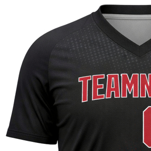 Maillot de softball personnalisé noir et rouge dégradé avec nom d'équipe et numéro 00, design col en V - Product Image 4