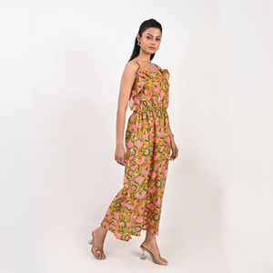 Robe midi à imprimé floral, bretelles spaghetti, coupe évasée, en coton, style bohème, tenue décontractée d'été - Product Image 2