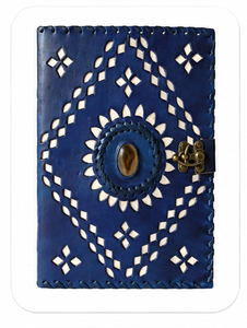 Handmade Blue Leather Journal Notebook with Metal Lock | Vintage Diary Vintage Handmade Leather Diary with Gemstone Closure | - Product Image 5