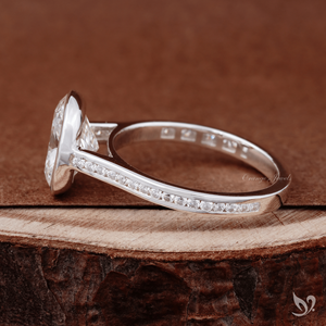 3ct elongated <b>cushion</b> cut lab grown diamond bezel ring with channel band in 10k white gold <b>statement</b> engagement ring - Product Image 3
