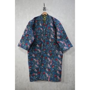 Bata Kimono Acolchada de Algodón para Mujer, Larga, Hecha a Mano, Estilo Bohemio Indio, Informal, Ligera, de Invierno, Suave, con Estampado Floral y Cuello en V - Product Image 3