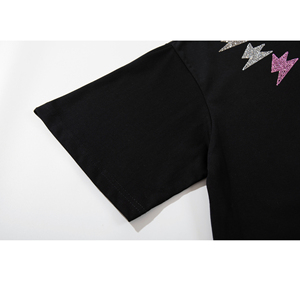 Rhinestone T shirts Drop Shoulder Stickers Rhinestone Heat Transfer Design Classic <b>Round</b> Neck Blank Plain T-shirts for Women - Product Image 2