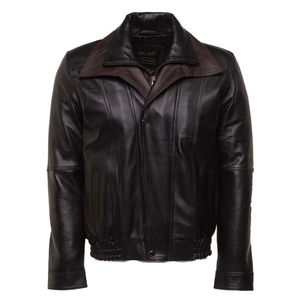 Blouson aviateur en cuir véritable pour homme, col en fausse fourrure, coupe-vent, style motard, veste d'hiver décontractée avec fermeture éclair - Product Image 6