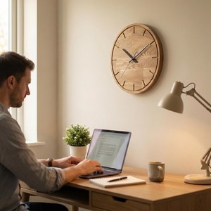 Natural Wooden <b>Clock</b> Budget Friendly Stylish <b>Wall</b> <b>Clock</b> for Living Room <b>Bedroom</b> Office and Decoration - Product Image 4