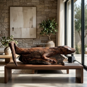 ไม้สักแกะสลักรูปสัตว์ทำมือโบราณของตกแต่งบ้าน - Product Image 5