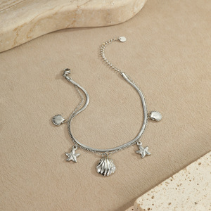 Ocean Theme Trendy 18k Gold Plated Zircon Stainless Steel <b>Beach</b> Charm Anklet for Gift - Product Image 5