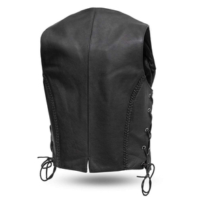 Chaleco de cuero para mujer, piel auténtica de vaca, bordado personalizado, chaleco de cuero para motociclista, ropa exterior de cuero para mujer en venta - Product Image 2