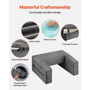 Oreiller de lecture et de repos en mousse à mémoire de forme avec 2 poches porte-gobelets, grand oreiller de lit, support de bureau portable, tissu lavable – Confortable et pratique - Product Image 4