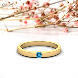 New Hot Selling 3mm Pressure Setting Swiss <b>Blue</b> Topaz Single Stone <b>Ring</b> In 14k Solid Gold Wedding Engagement Gift <b>Ring</b> For Bride - Product Image 5