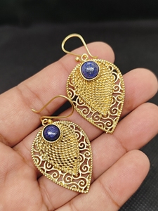 Natural Lapis Lazuli Bohemian Drop <b>Earrings</b> Handmade gold Plated Brass Blue Gemstone Dangle <b>Earrings</b> High Quality Unique - Product Image 6