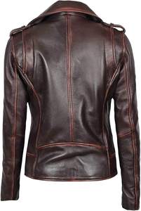 Chaqueta de Motociclista de Cuero Genuino para Mujer, Color Negro Sólido, Cierre de Cremallera, Manga Larga, Estilo Otoñal, Cuello Extendido, Clásica - Product Image 5