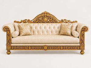 Premium Hand Carved Teak Wood Square European Style Luxury <b>Gold</b> 5-Seater <b>Sofa</b> Set for Living Room Home/Villa - Product Image 3
