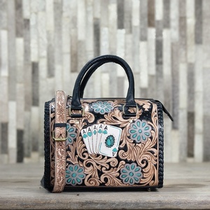 Women Fashion Designer Luxury Leather Shoulder Handbag With Floral Pattern And <b>Playing</b> <b>Cards</b> Design Top Handle Zipper Closure - Product Image 1