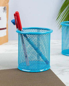 Porte-stylos métallique moderne 2023 pour étudiants, organisateur en acier doux bleu pour marqueurs et crayons, fabriqué en Inde - Product Image 3