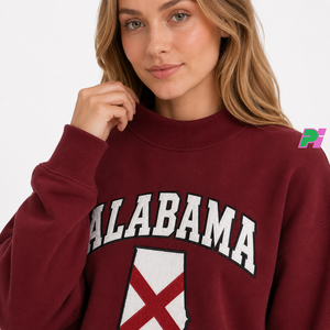 เสื้อสเวตเชิ้ตคอเต่าผู้หญิง ตกแต่งด้วยตัวอักษร ALABAMA พร้อมลายแผนที่รัฐ  ผ้าฟลีซหนานุ่ม ทรงโอเวอร์ไซส์ - Product Image 6