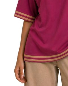 เสื้อยืดโอเวอร์ไซส์สีแดงเลือดหมูสำหรับผู้หญิง แบบลำลองทรงหลวม ผ้าฝ้าย ใส่สบายสำหรับฤดูร้อน ตกแต่งขอบตัดกัน แขนสั้น สไตล์สตรีทแวร์ ผลิตตามสั่งจากโรงงาน - Product Image 6