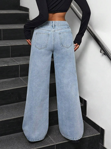 New Design Baggy Wide Leg Jeans Denim Pants Ladies Straight Washed High Waist Women's Boyfriend Jeans With Bow - Product Image 5