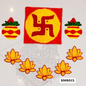 Ensemble de tapis Pooja Rangoli, Swastik Chaurang Aasan Kalash, tapis fleuris pour la décoration du temple, lavables, réutilisables, décoration de la maison - Product Image 2