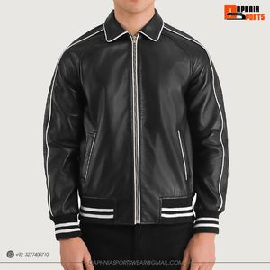 Daphnia <b>Men</b> Leather Bomber <b>Jacket</b> Varsity <b>Jacket</b> PU Leather Baseball <b>Jacket</b> Ribbed Cuff Zip Up Streetwear Casual Leather <b>Jacket</b> - Product Image 3