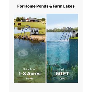 Aeratore per laghi da 3 acri con compressore d'aria da 1 HP, 4 diffusori, 6.7 CFM, tubi ponderati da 100 piedi, per acquacoltura - Product Image 5