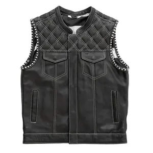 Smart White Stitch Leather Vest made in 100% Leather Motorcycle Riding Waterproof Biker Waistcoat