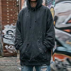 Sudadera con capucha para hombre, estilo oversize, con lavado desgastado, cortavientos, con hombros caídos y efecto desgastado, tipo jersey - Product Image 4