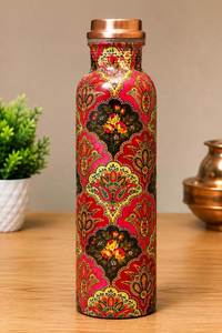Botella de Agua de Cobre Premium con Estampado Floral, Botella de Hidratación Reutilizable de Inspiración Ayurvédica para Uso Diario, Tapa a Prueba de Fugas, Portátil para el Hogar - Product Image 6
