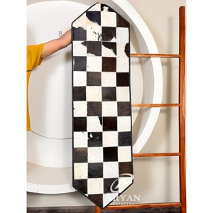 New Handmade Genuine Cowhide Leather <b>Table</b> <b>Runner</b> Black & White Checkered Patchwork Western Style Home Decor <b>Dining</b> <b>Table</b> Mat - Product Image 1