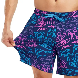 Shorts de Playa para Hombre, Nuevo Diseño, 100% Algodón, Cierre con Cordón, Cintura Alta, Color Sólido, Tejido de Punto Transpirable, con Bolsillos - Product Image 3