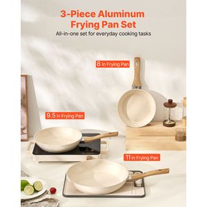 Set di 3 Padelle Antiaderenti in Alluminio da 8, 9.5 e 11 Pollici, Resistenti al Calore per Uso in Cucina - Product Image 2