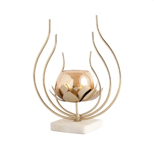 Celestial Golden Iron Handmade Eco-Friendly <b>Candle</b> Stand with Floral Design <b>Marble</b> Base for Religious Activities Home Decoration - Product Image 1