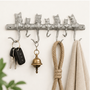 Vintage Cast <b>Iron</b> Cat Wall Hooks Decorative <b>7</b>-Hook Cat Tail Key Holder And Coat Rack for Entryway Mudroom Or Kitchen Low Price - Product Image 6