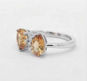 Women's <b>Citrine</b> Double Pear Gemstone <b>Ring</b> in Sterling Silver Accent Diamond Rhodium Plated Romantic for Engagement Wedding - Product Image 2