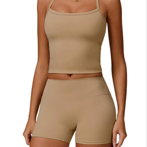 Yoga Set Two Piece Workout Sets For Women Tank Top Matching High Waist <b>Booty</b> Lifting Shorts Gym Yoga Active Wear Outfits - Product Image 1