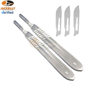 Cuchillas estériles Surgi para mango de bisturí número 22, dos mangos adicionales, acero inoxidable de precisión de grado quirúrgico, desechables, manuales - Product Image 2