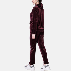 Ensemble de survêtement écologique pour femme en velours, comprenant un crop top à capuche épais uni et un pantalon long évasé en coton, style streetwear - Product Image 2