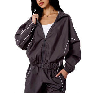 OEM ODM Women Oversized Nylon Windbreaker Set Full Zip <b>Lightweight</b> Track <b>Jacket</b> <b>jacket</b> for men Custom Activewear Supplier - Product Image 2