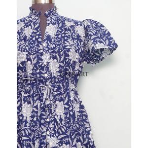 High Quality Handmade blue Floral Print Summer Casual Natural Western <b>Dress</b> for Women Stylish Boho Indian Fashion Cotton <b>dress</b> - Product Image 3