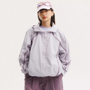 Chaqueta Cortavientos con Capucha para Mujer, Color Sólido, Manga Larga, Informal, Ligera, de Poliéster, para Primavera - Product Image 5