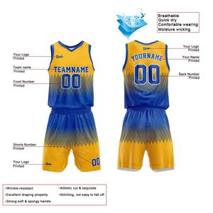 Conjunto de Uniforme de Baloncesto Vients Sublimado con Degradado Amarillo y Azul, Jersey y Pantalones Cortos, Absorbe la Humedad, Unisex, Corte Atlético para Adultos - Product Image 2
