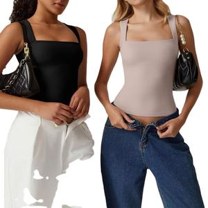 Camiseta ajustada básica sin mangas con cuello cuadrado personalizada al por mayor, camisetas de entrenamiento con cuello con volantes, camisetas sin mangas de doble capa para mujer 2026 - Product Image 5