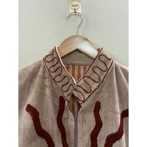 Hand Embroidered <b>Velvet</b> Knitted Cotton <b>Jacket</b> <b>Women</b> Mandarin Collar Full Sleeve Floral Pattern Open Front Prairie Winter/Spring - Product Image 2
