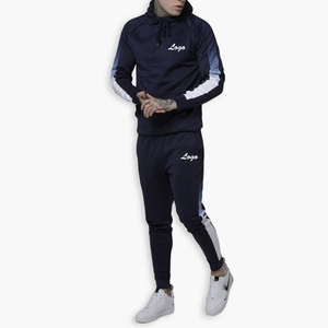 Men's Navy Blue Hooded <b>Tracksuit</b> Color Blocking Full Length Sweatshirt Jogger Set Casual Wear Breathable Polyester Autumn Outfit - Product Image 4